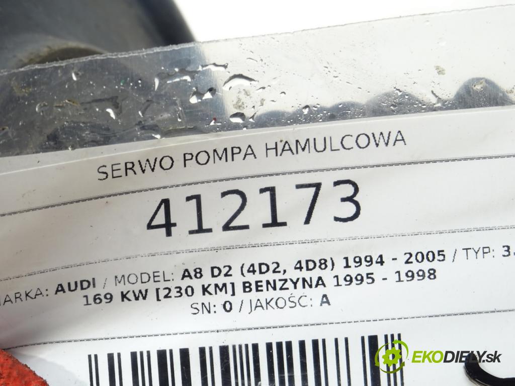 AUDI A8 D2 (4D2, 4D8) 1994 - 2005    3.7 169 kW [230 KM] benzyna 1995 - 1998  Posilovač Pumpa brzdová 4D0612105A (Posilňovače bŕzd)