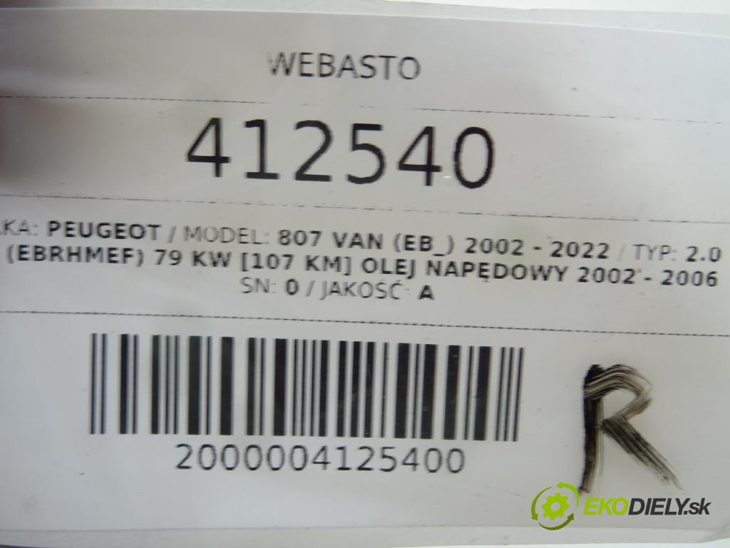 PEUGEOT 807 Van (EB_) 2002 - 2022    2.0 HDi (EBRHMEF) 79 kW [107 KM] olej napędowy 200  Webasto THERMO TOP C (Webasto ohřívače)