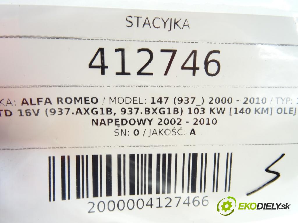 ALFA ROMEO 147 (937_) 2000 - 2010    1.9 JTD 16V (937.AXG1B, 937.BXG1B) 103 kW [140 KM]  spinačka 46742880 (Spínacie skrinky a kľúče)