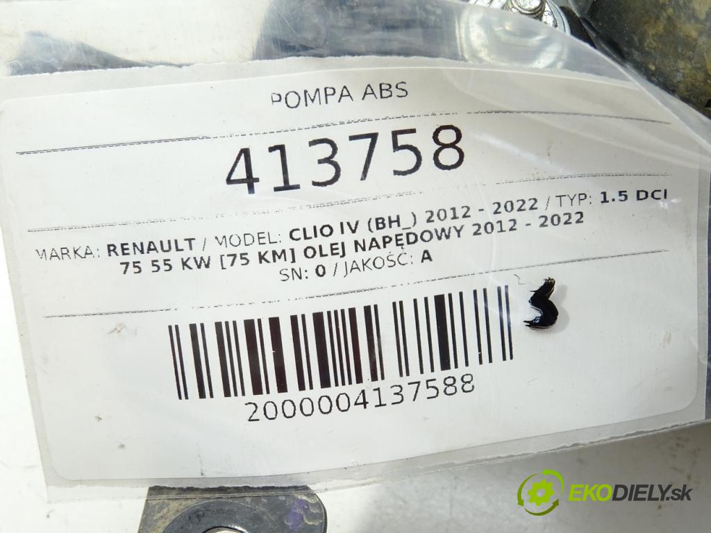 RENAULT CLIO IV (BH_) 2012 - 2022    1.5 dCi 75 55 kW [75 KM] olej napędowy 2012 - 2022  Pumpa ABS 476605492R (Pumpy ABS)
