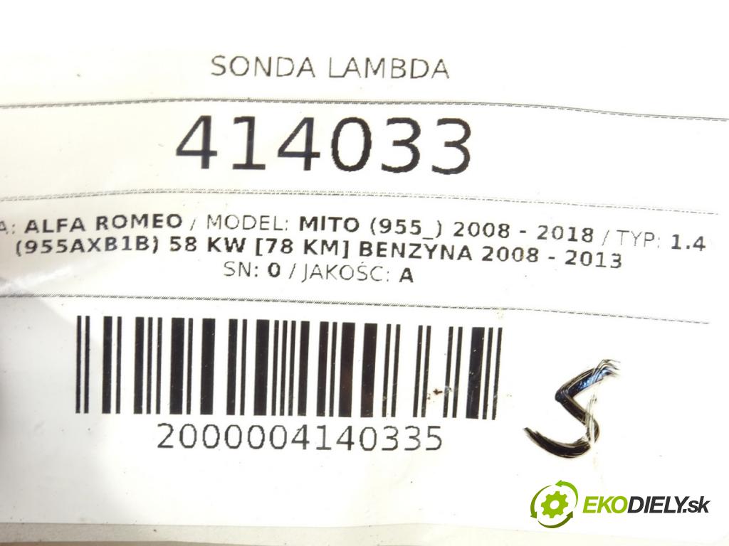 ALFA ROMEO MITO (955_) 2008 - 2018    1.4 (955AXB1B) 58 kW [78 KM] benzyna 2008 - 2013  sonda lambda 0258006206 (Lambda sondy)