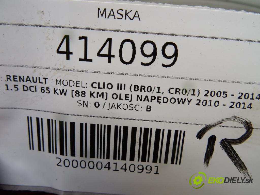 RENAULT CLIO III (BR0/1, CR0/1) 2005 - 2014    1.5 dCi 65 kW [88 KM] olej napędowy 2010 - 2014  Kapota  (Kapoty)