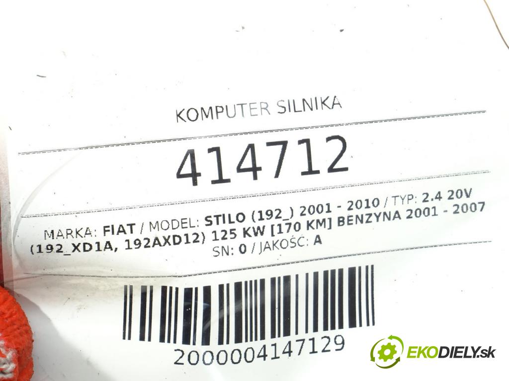 FIAT STILO (192_) 2001 - 2010    2.4 20V (192_XD1A, 192AXD12) 125 kW [170 KM] benzy  riadiaca jednotka Motor 0261206655 (Riadiace jednotky)