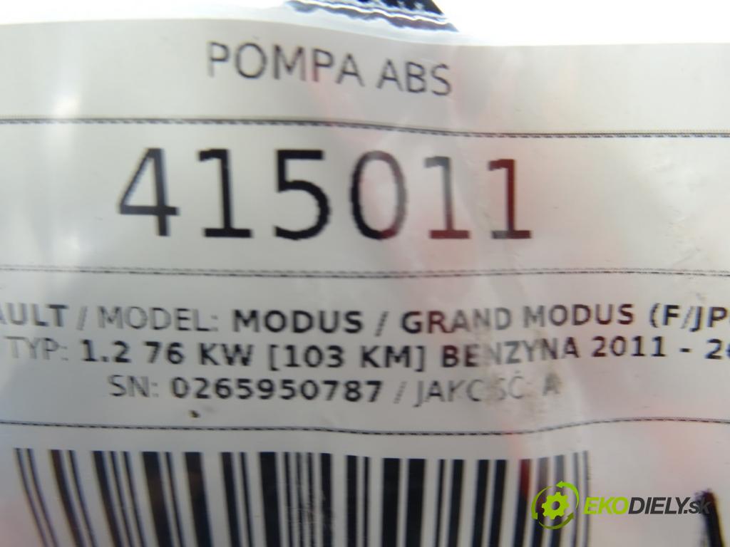 RENAULT MODUS / GRAND MODUS (F/JP0_) 2004 - 2022    1.2 76 kW [103 KM] benzyna 2011 - 2022  Pumpa ABS 0265950787 (Pumpy ABS)