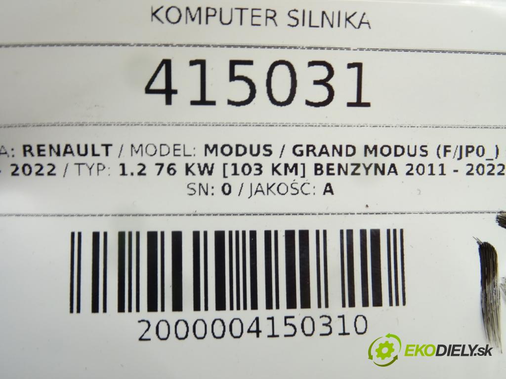 RENAULT MODUS / GRAND MODUS (F/JP0_) 2004 - 2022    1.2 76 kW [103 KM] benzyna 2011 - 2022  riadiaca jednotka Motor 8201077701 (Riadiace jednotky)