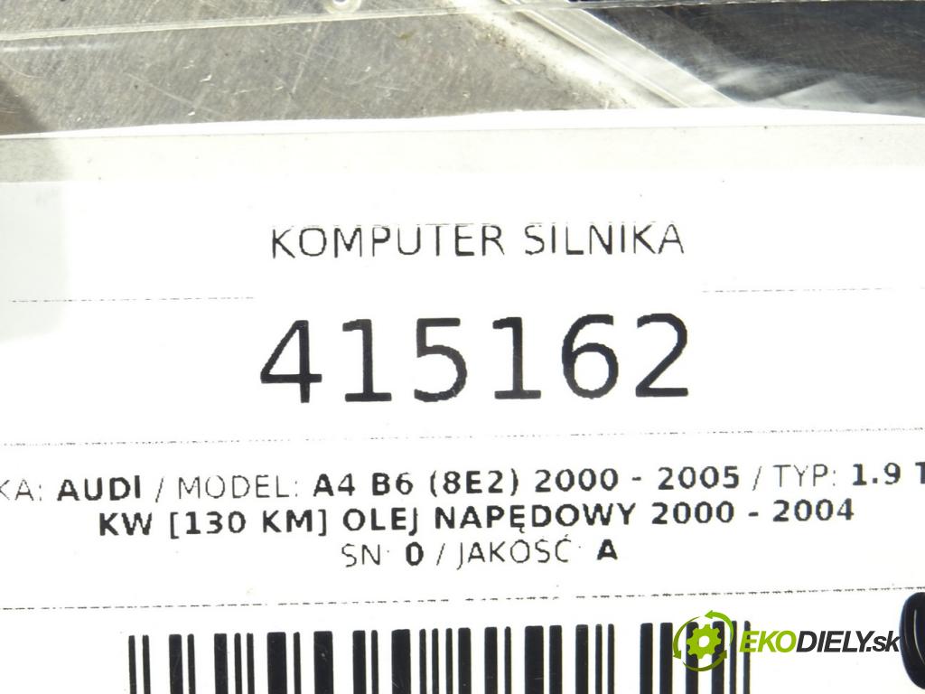 AUDI A4 B6 (8E2) 2000 - 2005    1.9 TDI 96 kW [130 KM] olej napędowy 2000 - 2004  riadiaca jednotka Motor 038906019FP (Riadiace jednotky)