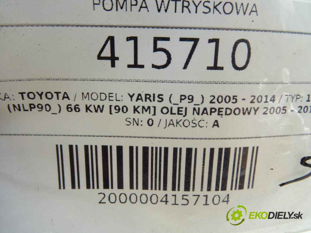 TOYOTA YARIS (_P9_) 2005 - 2014    1.4 D-4D (NLP90_) 66 kW [90 KM] olej napędowy 2005  Pumpa vstrekovacia 22100-33050 (Vstrekovacie čerpadlá)