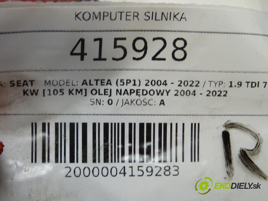 SEAT ALTEA (5P1) 2004 - 2022    1.9 TDI 77 kW [105 KM] olej napędowy 2004 - 2022  riadiaca jednotka Motor 03G906021SK (Riadiace jednotky)