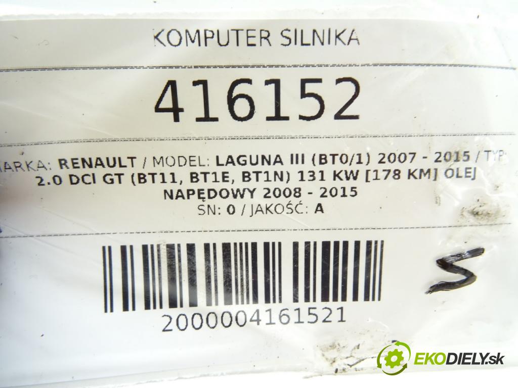 RENAULT LAGUNA III (BT0/1) 2007 - 2015    2.0 dCi GT (BT11, BT1E, BT1N) 131 kW [178 KM] olej  riadiaca jednotka Motor 0281014646 (Riadiace jednotky)