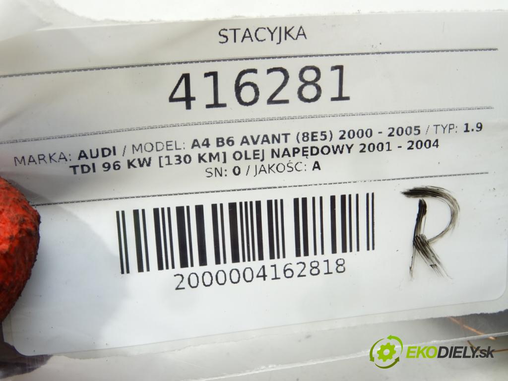 AUDI A4 B6 Avant (8E5) 2000 - 2005    1.9 TDI 96 kW [130 KM] olej napędowy 2001 - 2004  spinačka 4B0905851C (Spínacie skrinky a kľúče)