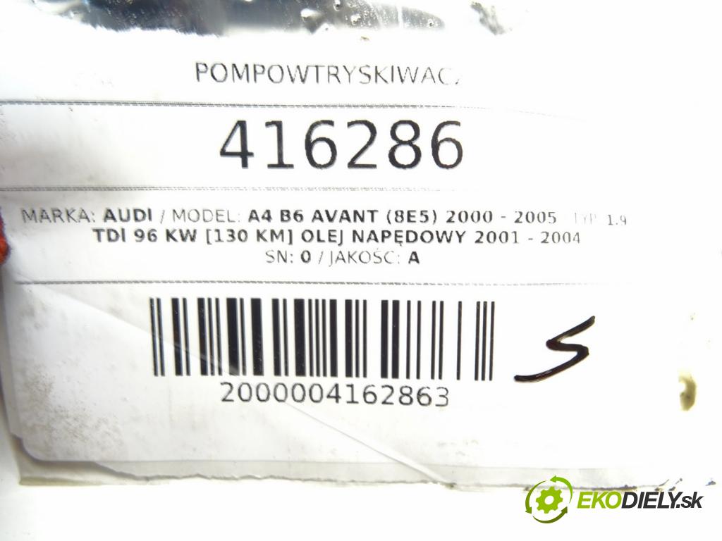 AUDI A4 B6 Avant (8E5) 2000 - 2005    1.9 TDI 96 kW [130 KM] olej napędowy 2001 - 2004  vstrekovače 0414720214 (Vstrekovače)