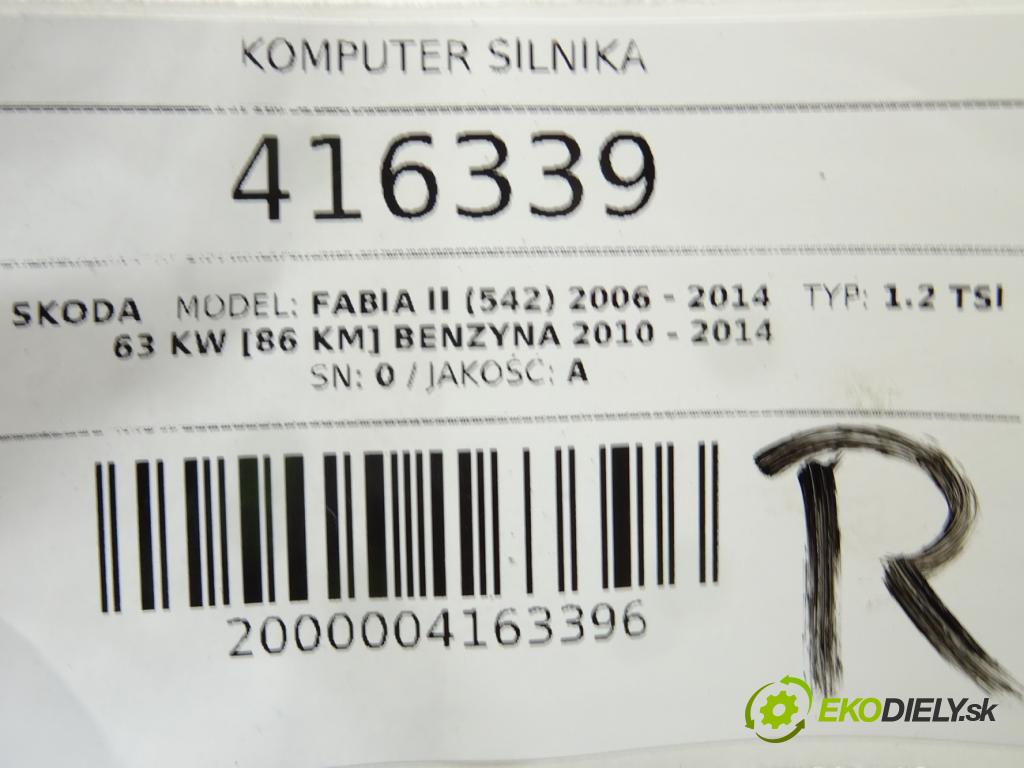 SKODA FABIA II (542) 2006 - 2014    1.2 TSI 63 kW [86 KM] benzyna 2010 - 2014  riadiaca jednotka Motor 03F906070ED (Riadiace jednotky)