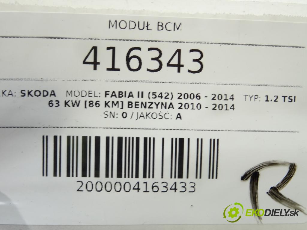 SKODA FABIA II (542) 2006 - 2014    1.2 TSI 63 kW [86 KM] benzyna 2010 - 2014  Modul BCM 6R7937086H (Ostatné)