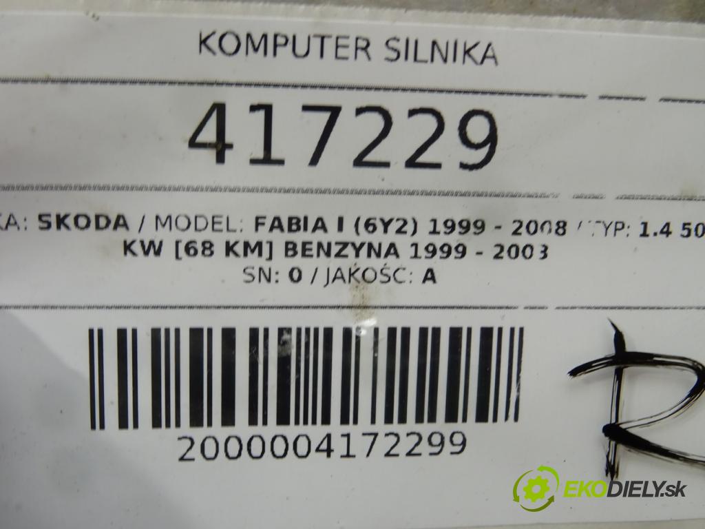 SKODA FABIA I (6Y2) 1999 - 2008    1.4 50 kW [68 KM] benzyna 1999 - 2003  riadiaca jednotka Motor 047906033G (Riadiace jednotky)