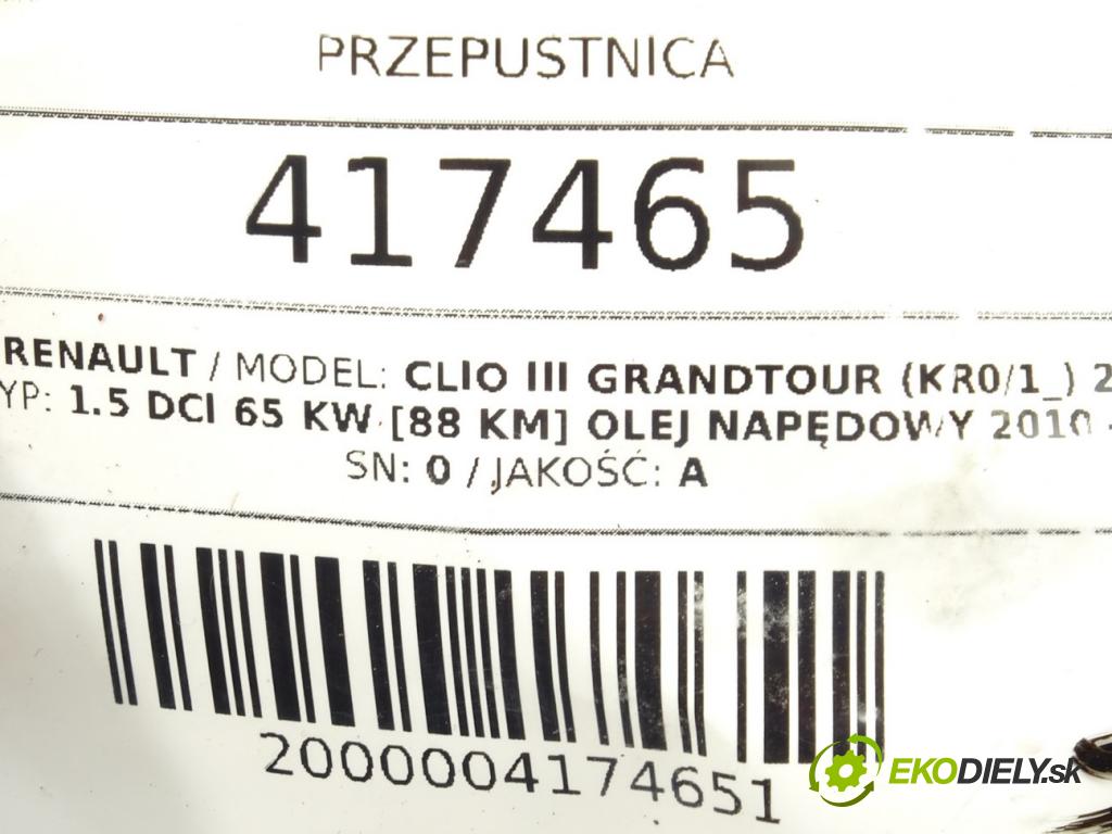 RENAULT CLIO III Grandtour (KR0/1_) 2007 - 2022    1.5 dCi 65 kW [88 KM] olej napędowy 2010 - 2012  Škrtiaca klapka 8200614985 (Škrtiace klapky)