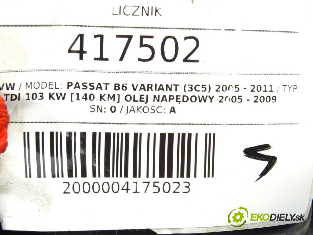 VW PASSAT B6 Variant (3C5) 2005 - 2011    2.0 TDI 103 kW [140 KM] olej napędowy 2005 - 2009  Prístrojovka A2C53145550 (Prístrojové dosky, displeje)