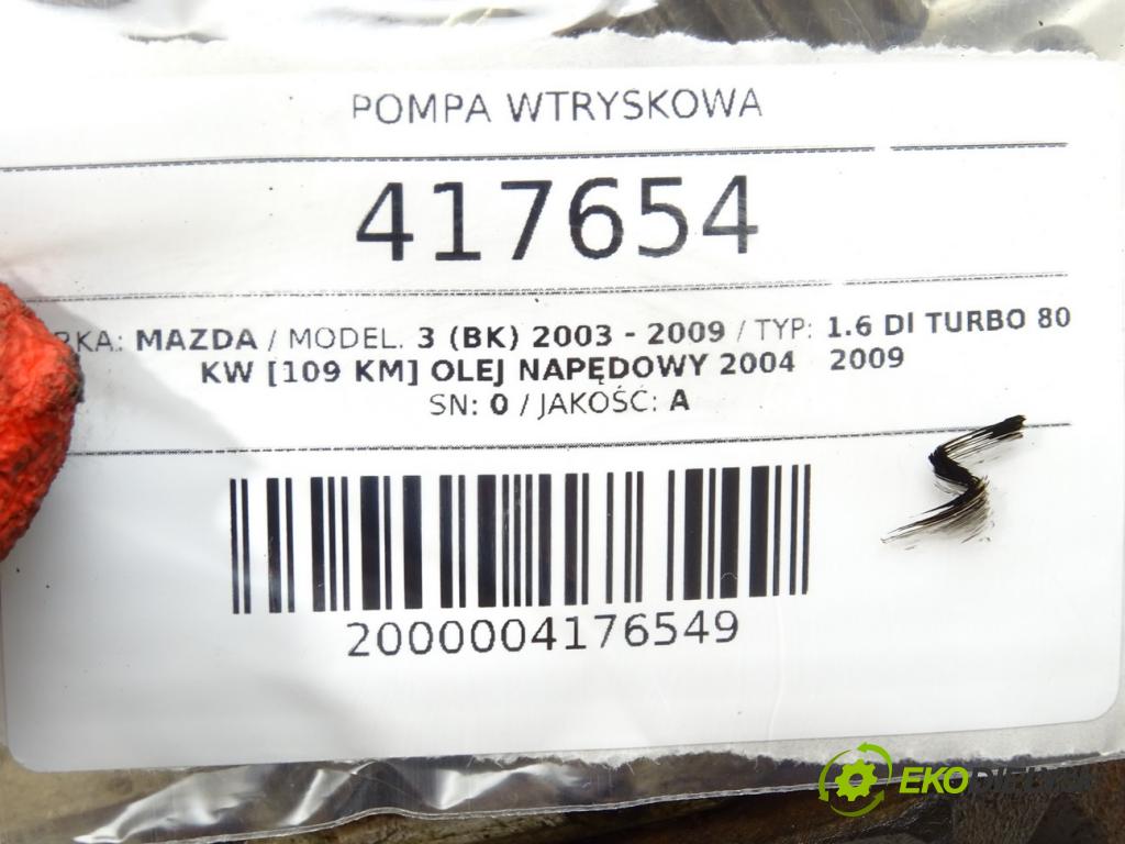 MAZDA 3 (BK) 2003 - 2009    1.6 DI Turbo 80 kW [109 KM] olej napędowy 2004 - 2  Pumpa vstrekovacia 9651844380 (Vstrekovacie čerpadlá)