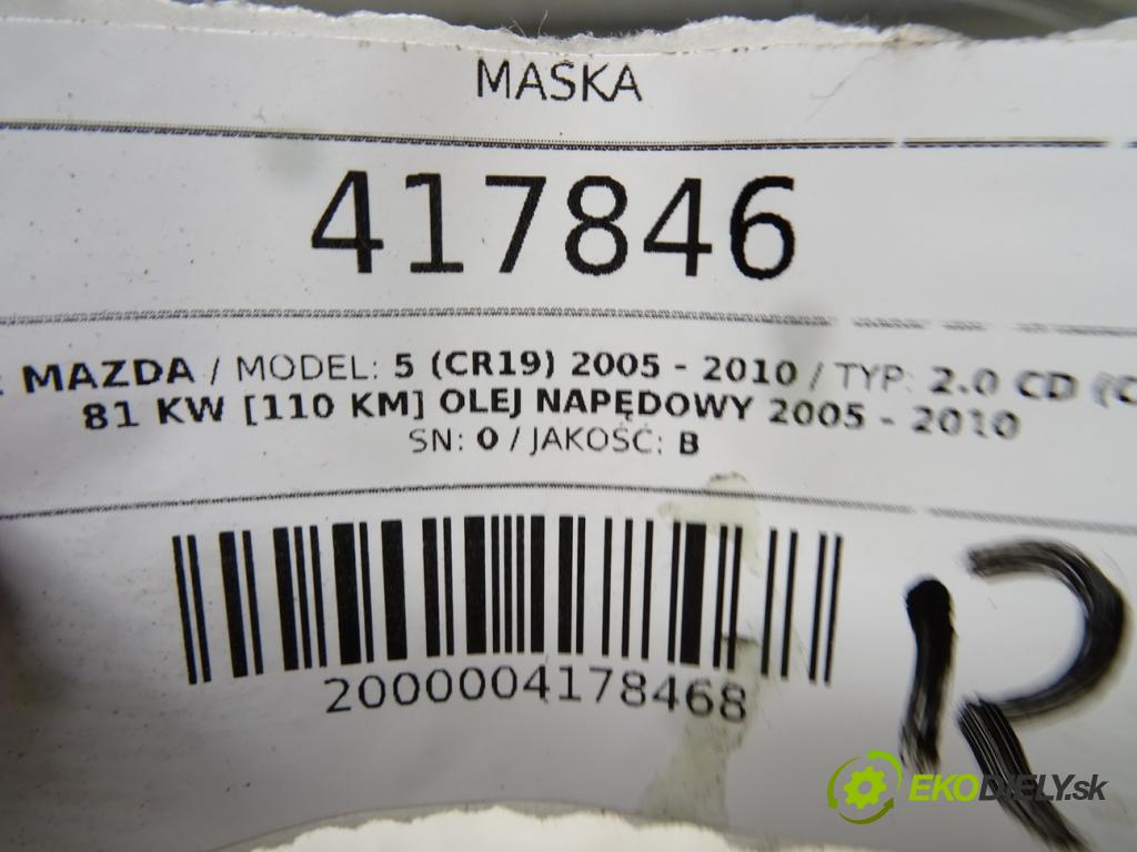 MAZDA 5 (CR19) 2005 - 2010    2.0 CD (CR19) 81 kW [110 KM] olej napędowy 2005 -   Kapota  (Kapoty)