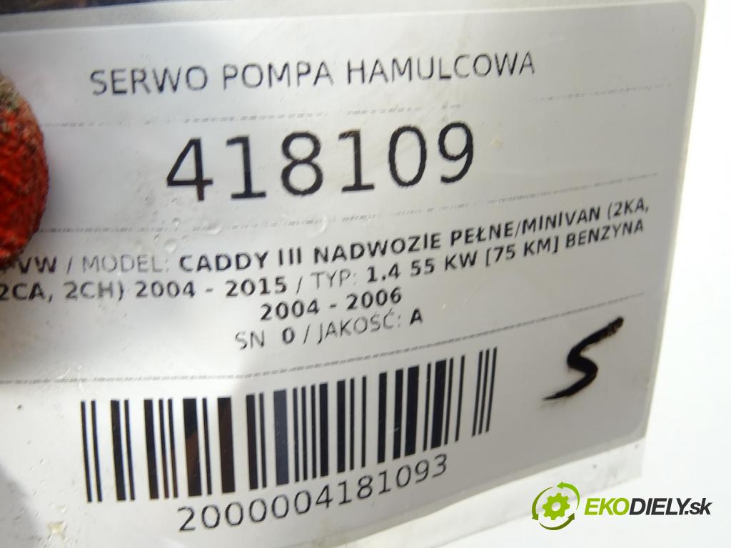 VW CADDY III Nadwozie pełne/minivan (2KA, 2KH, 2CA, 2CH) 2004 - 2015    1.4 55 kW [75 KM] benzyna 2004 - 2006  Posilovač Pumpa brzdová 1T1614105G (Posilňovače bŕzd)