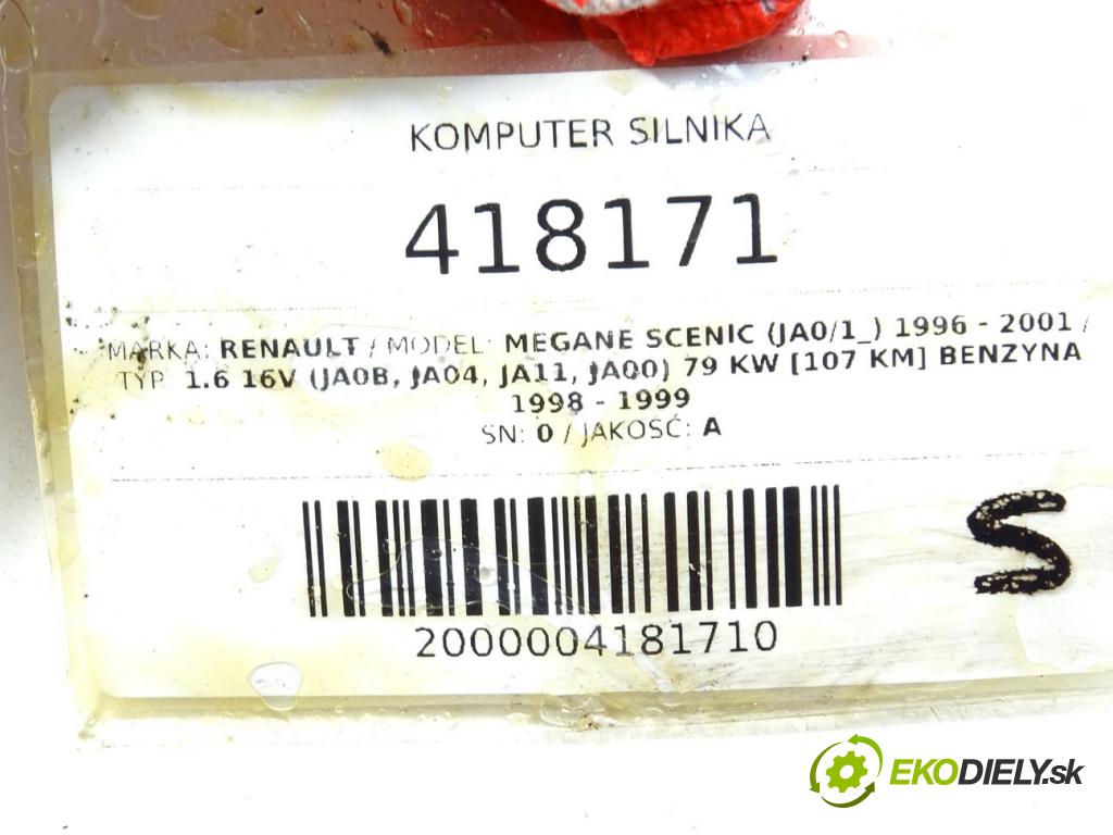 RENAULT MEGANE Scenic (JA0/1_) 1996 - 2001    1.6 16V (JA0B, JA04, JA11, JA00) 79 kW [107 KM] be  riadiaca jednotka Motor 8200057536 (Riadiace jednotky)