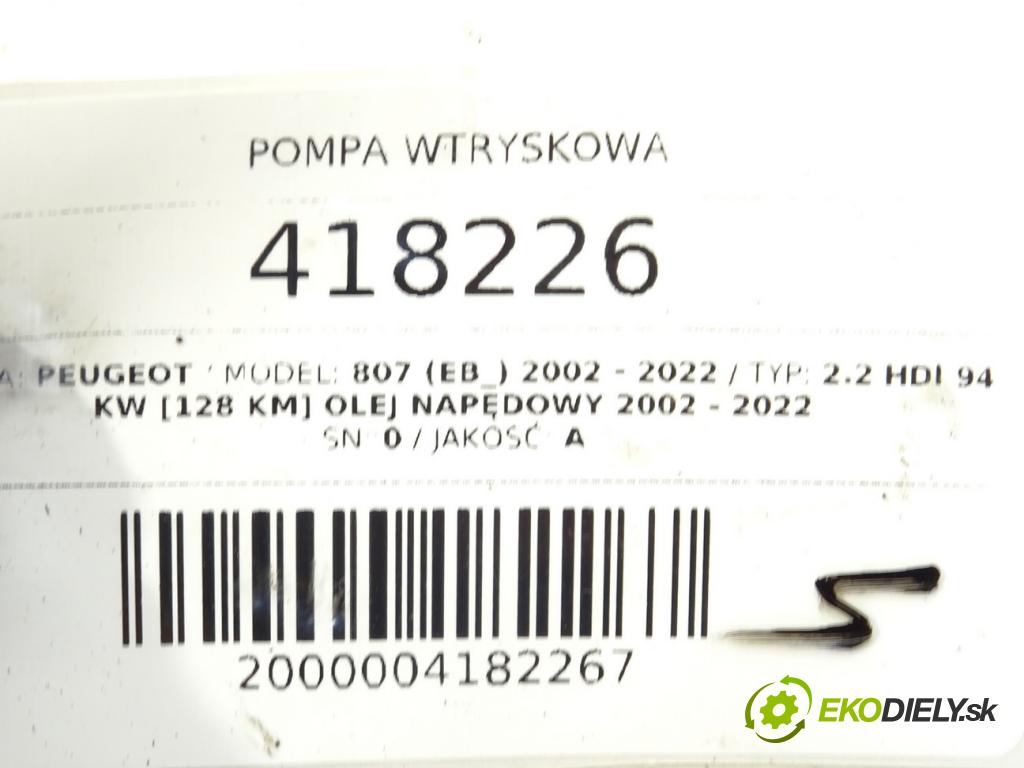 PEUGEOT 807 (EB_) 2002 - 2022    2.2 HDi 94 kW [128 KM] olej napędowy 2002 - 2022  pumpa vstřikovací  (Vstřikovací čerpadla)