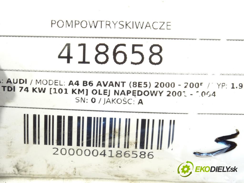 AUDI A4 B6 Avant (8E5) 2000 - 2005    1.9 TDI 74 kW [101 KM] olej napędowy 2001 - 2004  vstrekovače 0414720037 038130073AJ (Vstrekovače)