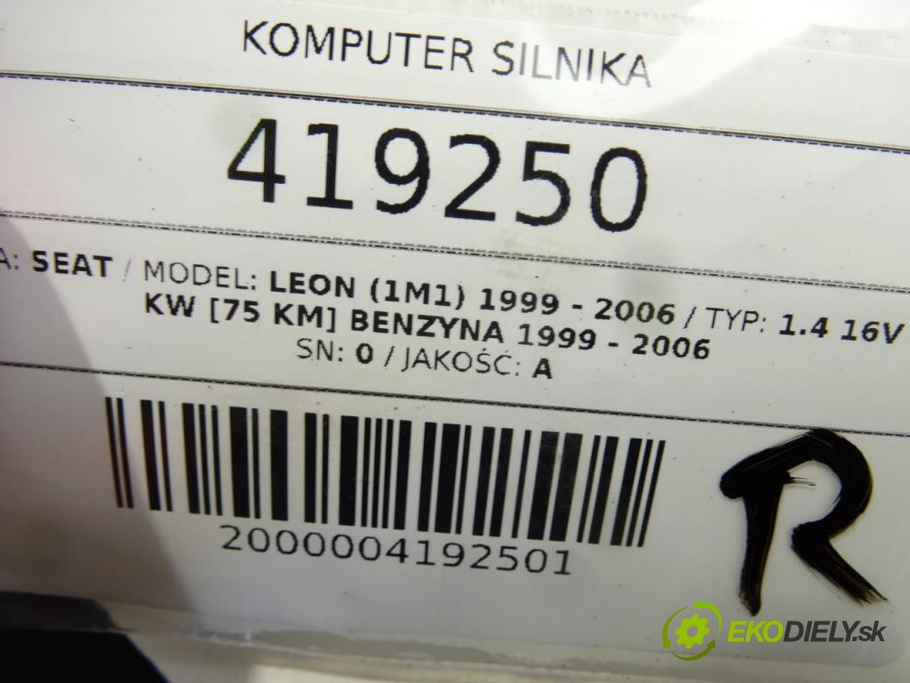 SEAT LEON (1M1) 1999 - 2006    1.4 16V 55 kW [75 KM] benzyna 1999 - 2006  riadiaca jednotka Motor 036906032E (Riadiace jednotky)