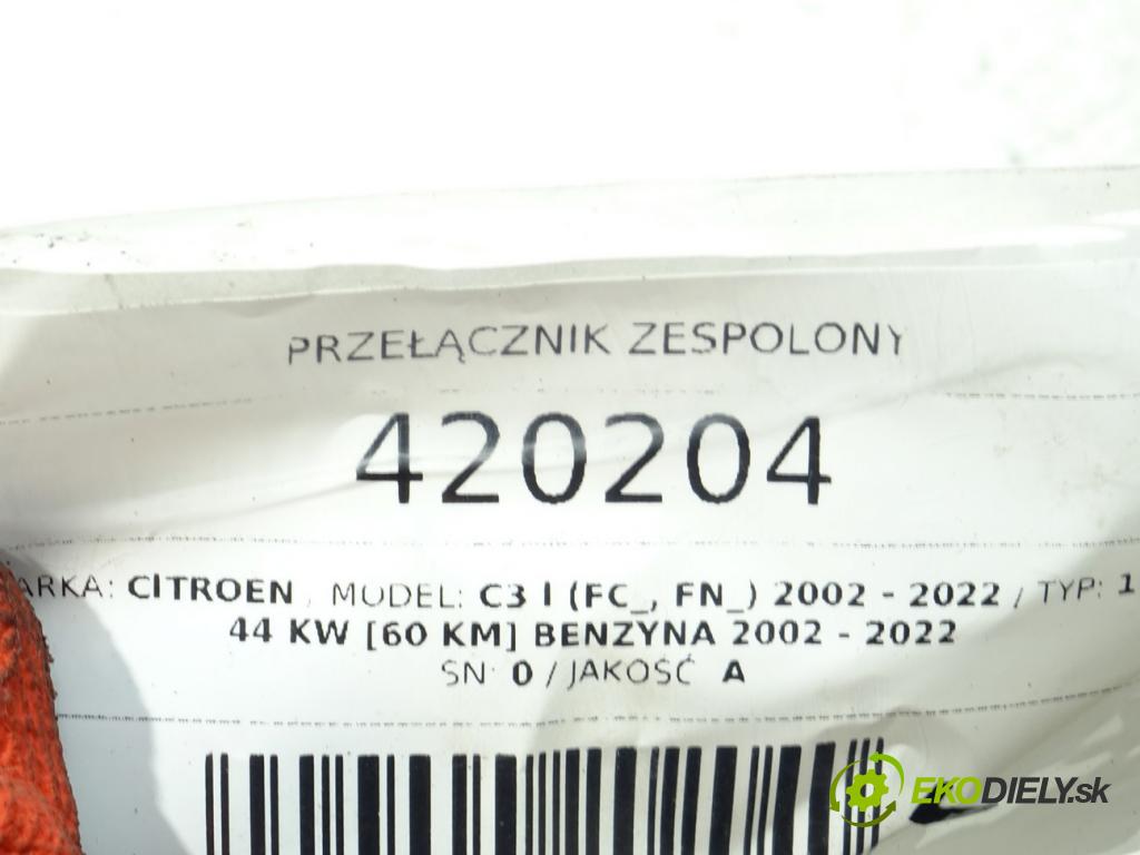 CITROEN C3 I (FC_, FN_) 2002 - 2022    1.1 i 44 kW [60 KM] benzyna 2002 - 2022  přepínač kombinovaný 96474006XT (Ovládaní topení a přepínače)