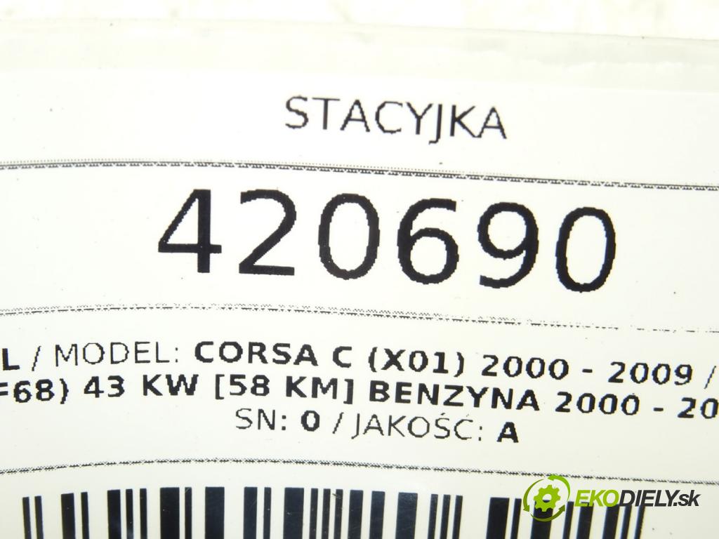 OPEL CORSA C (X01) 2000 - 2009    1.0 (F08, F68) 43 kW [58 KM] benzyna 2000 - 2003  spinačka 0 (Spínacie skrinky a kľúče)