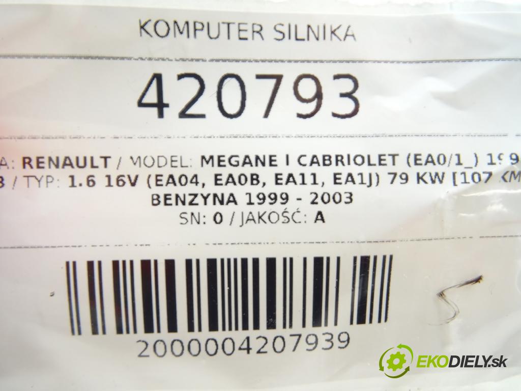 RENAULT MEGANE I Cabriolet (EA0/1_) 1996 - 2003    1.6 16V (EA04, EA0B, EA11, EA1J) 79 kW [107 KM] be  riadiaca jednotka Motor 7700114503 (Riadiace jednotky)