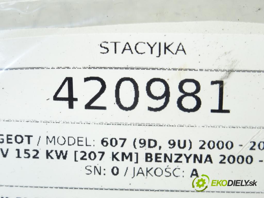 PEUGEOT 607 (9D, 9U) 2000 - 2022    3.0 V6 24V 152 kW [207 KM] benzyna 2000 - 2004  spinačka  (Spínacie skrinky a kľúče)