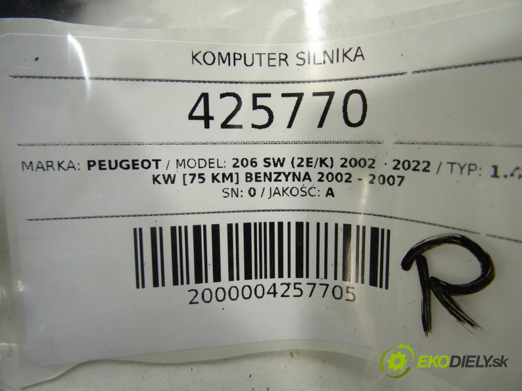 PEUGEOT 206 SW (2E/K) 2002 - 2022    1.4 55 kW [75 KM] benzyna 2002 - 2007  riadiaca jednotka Motor 9646988680 (Riadiace jednotky)