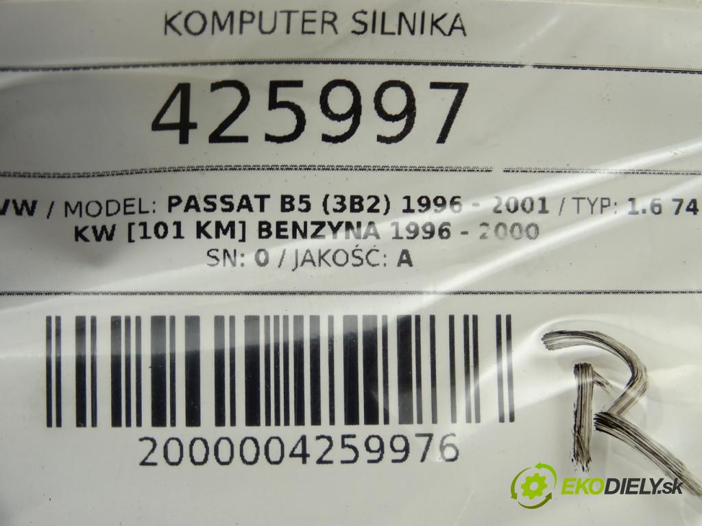 VW PASSAT B5 (3B2) 1996 - 2001    1.6 74 kW [101 KM] benzyna 1996 - 2000  riadiaca jednotka Motor 3B0907557C (Riadiace jednotky)