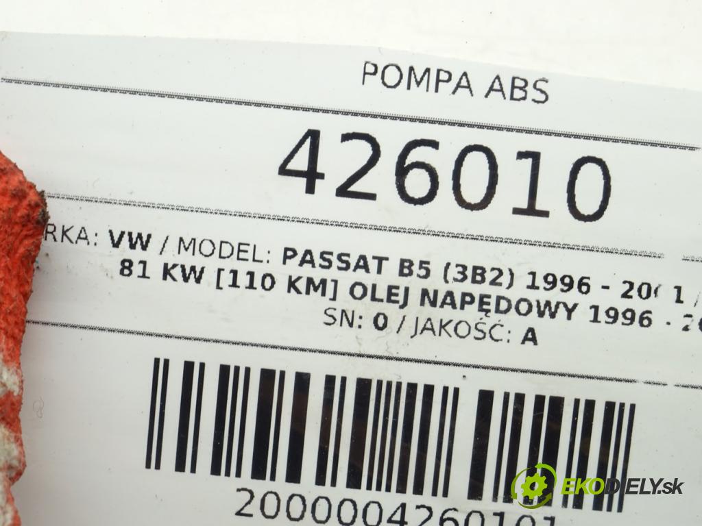 VW PASSAT B5 (3B2) 1996 - 2001    1.9 TDI 81 kW [110 KM] olej napędowy 1996 - 2000  Pumpa ABS 0265216562 (Pumpy ABS)