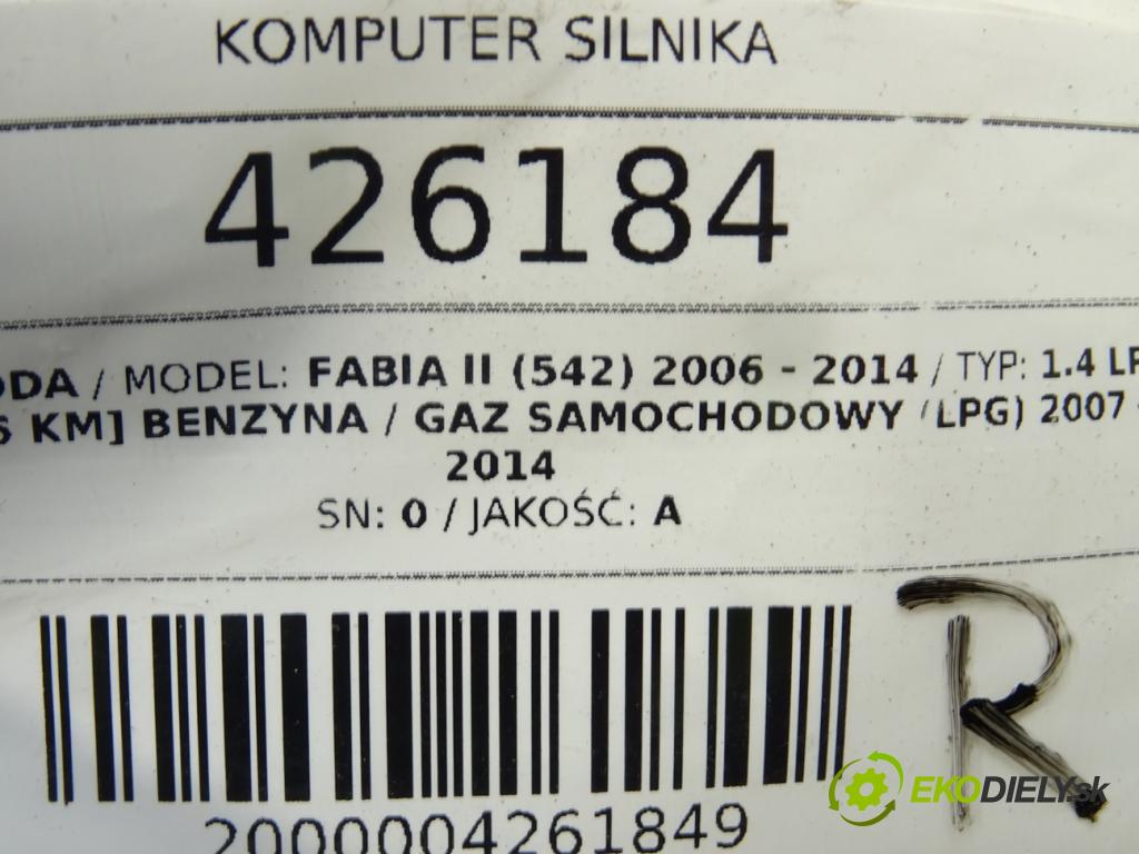 SKODA FABIA II (542) 2006 - 2014    1.4 LPG 63 kW [86 KM] Benzyna / gaz samochodowy (L  riadiaca jednotka Motor 03C906014FC (Riadiace jednotky)