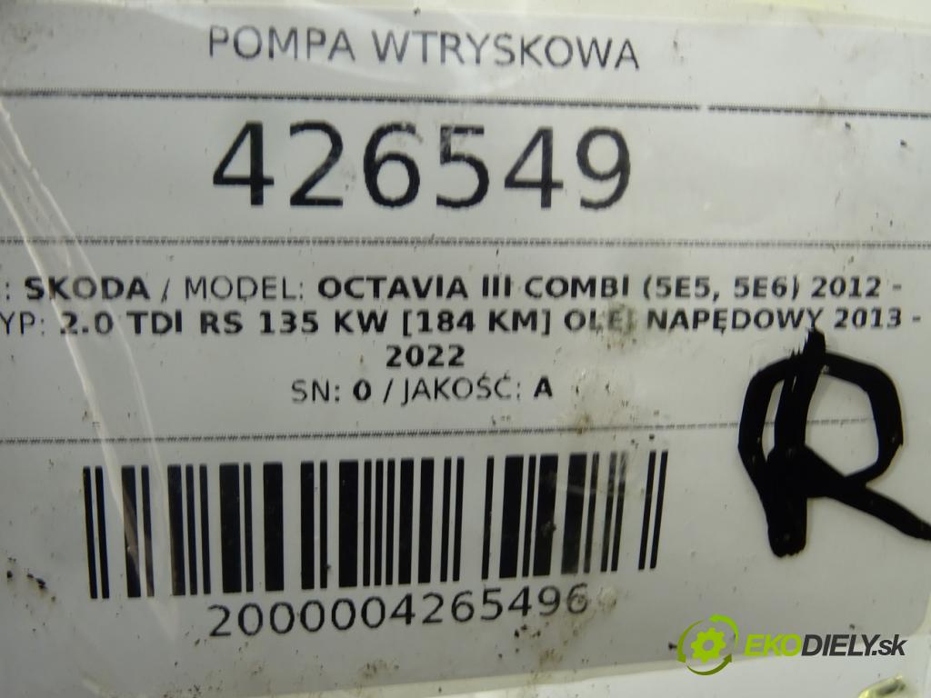 SKODA OCTAVIA III Combi (5E5, 5E6) 2012 - 2022    2.0 TDI RS 135 kW [184 KM] olej napędowy 2013 - 20  Pumpa vstrekovacia 04L130755E (Vstrekovacie čerpadlá)