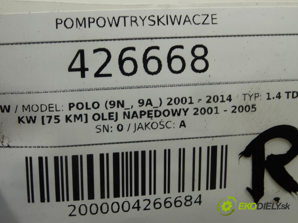 VW POLO (9N_, 9A_) 2001 - 2014    1.4 TDI 55 kW [75 KM] olej napędowy 2001 - 2005  vstrekovače 0414720215 (Vstrekovače)