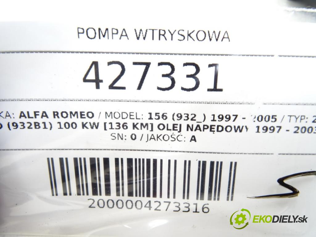 ALFA ROMEO 156 (932_) 1997 - 2005    2.4 JTD (932B1) 100 kW [136 KM] olej napędowy 1997  Pumpa vstrekovacia 0445010006 (Vstrekovacie čerpadlá)