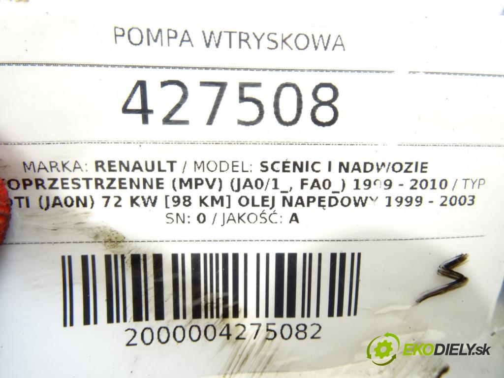 RENAULT SCÉNIC I nadwozie wielkoprzestrzenne (MPV) (JA0/1_, FA0_) 1999 - 2010    1.9 dTi (JA0N) 72 kW [98 KM] olej napędowy 1999 -   Pumpa vstrekovacia 7700111010 (Vstrekovacie čerpadlá)