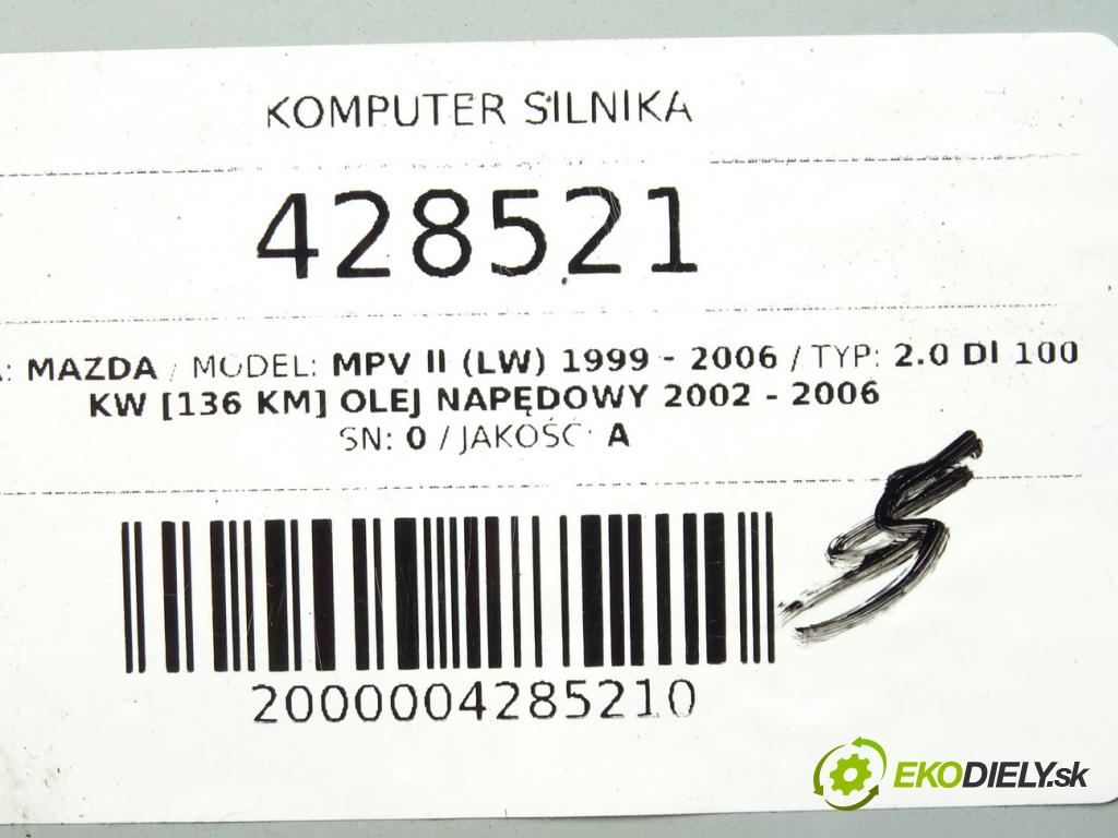 MAZDA MPV II (LW) 1999 - 2006    2.0 DI 100 kW [136 KM] olej napędowy 2002 - 2006  riadiaca jednotka Motor 275800-5964 (Riadiace jednotky)