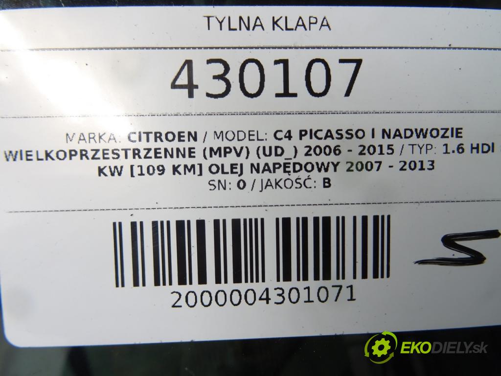 CITROEN C4 PICASSO I nadwozie wielkoprzestrzenne (MPV) (UD_) 2006 - 2015    1.6 HDi 80 kW [109 KM] olej napędowy 2007 - 2013  zadná kapota  (Zadné kapoty)