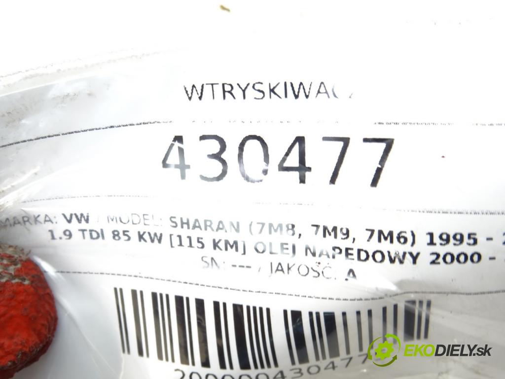 VW SHARAN (7M8, 7M9, 7M6) 1995 - 2010    1.9 TDI 85 kW [115 KM] olej napędowy 2000 - 2010  vstrekovač 0414720038 (Vstrekovače)