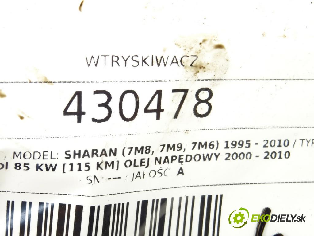 VW SHARAN (7M8, 7M9, 7M6) 1995 - 2010    1.9 TDI 85 kW [115 KM] olej napędowy 2000 - 2010  vstrekovač 0414720038 (Vstrekovače)