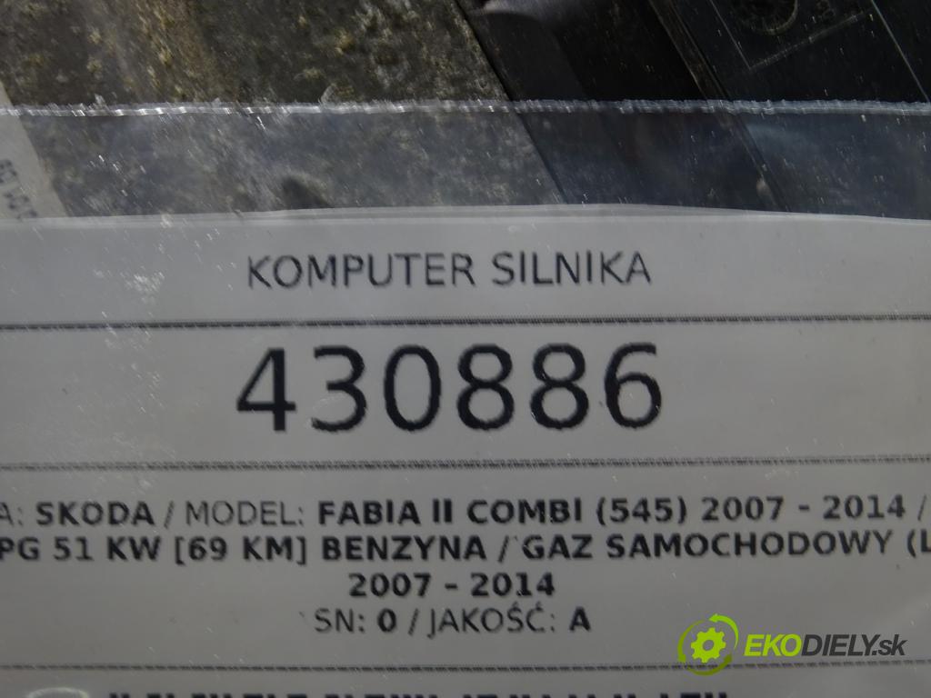 SKODA FABIA II Combi (545) 2007 - 2014    1.2 LPG 51 kW [69 KM] Benzyna / gaz samochodowy (L  riadiaca jednotka Motor 03E906023B (Riadiace jednotky)