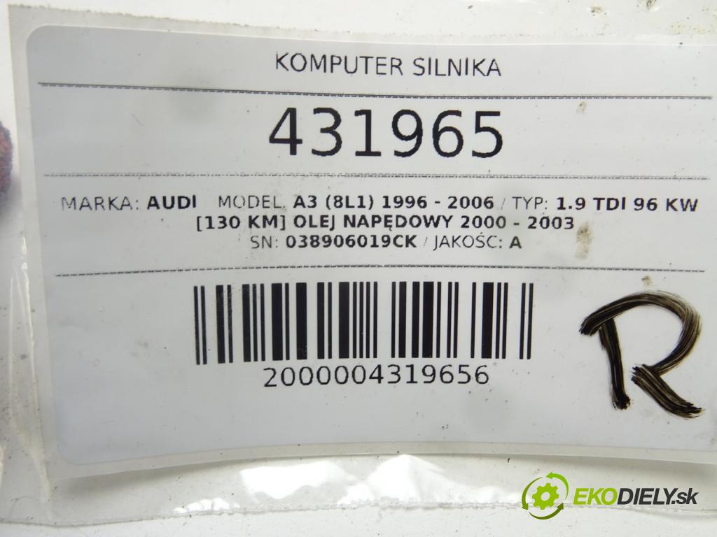 AUDI A3 (8L1) 1996 - 2006    1.9 TDI 96 kW [130 KM] olej napędowy 2000 - 2003  riadiaca jednotka Motor 038906019CK (Riadiace jednotky)