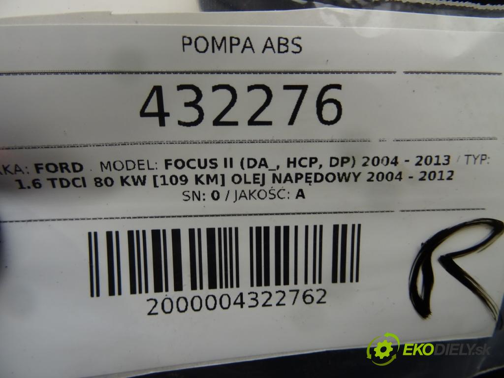 FORD FOCUS II (DA_, HCP, DP) 2004 - 2013    1.6 TDCi 80 kW [109 KM] olej napędowy 2004 - 2012  Pumpa ABS 10.0207-0071.4 (Pumpy ABS)