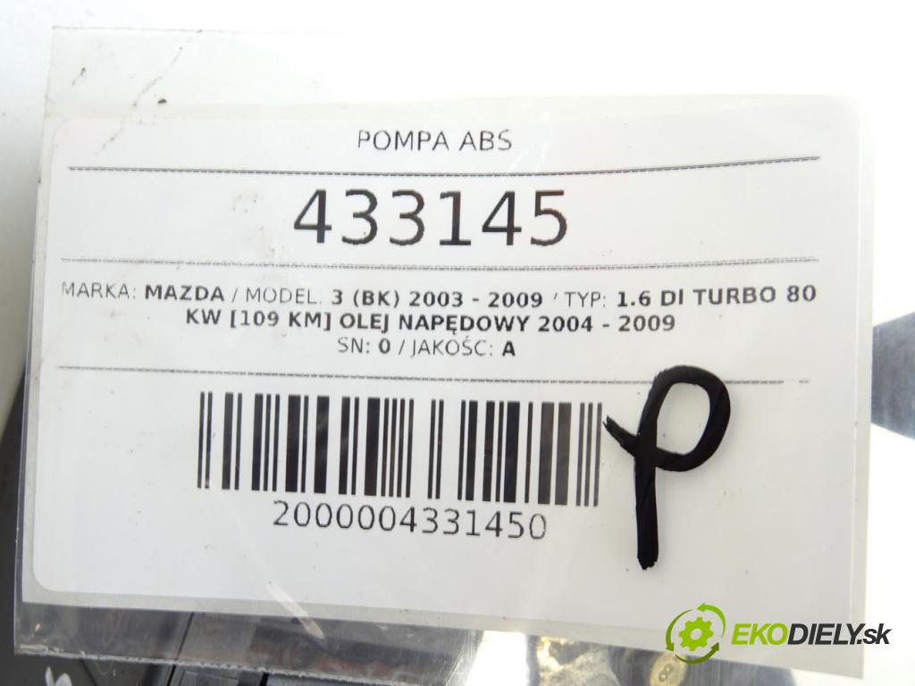 MAZDA 3 (BK) 2003 - 2009    1.6 DI Turbo 80 kW [109 KM] olej napędowy 2004 - 2  Pumpa ABS 3M51-2C405-EA (Pumpy ABS)