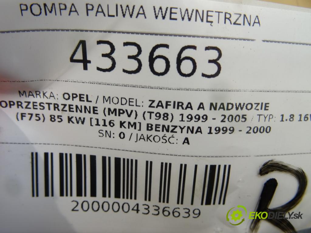 OPEL ZAFIRA A nadwozie wielkoprzestrzenne (MPV) (T98) 1999 - 2005    1.8 16V (F75) 85 kW [116 KM] benzyna 1999 - 2000  Pumpa paliva vnútorná 90581616 (Palivové pumpy, čerpadlá, plaváky)