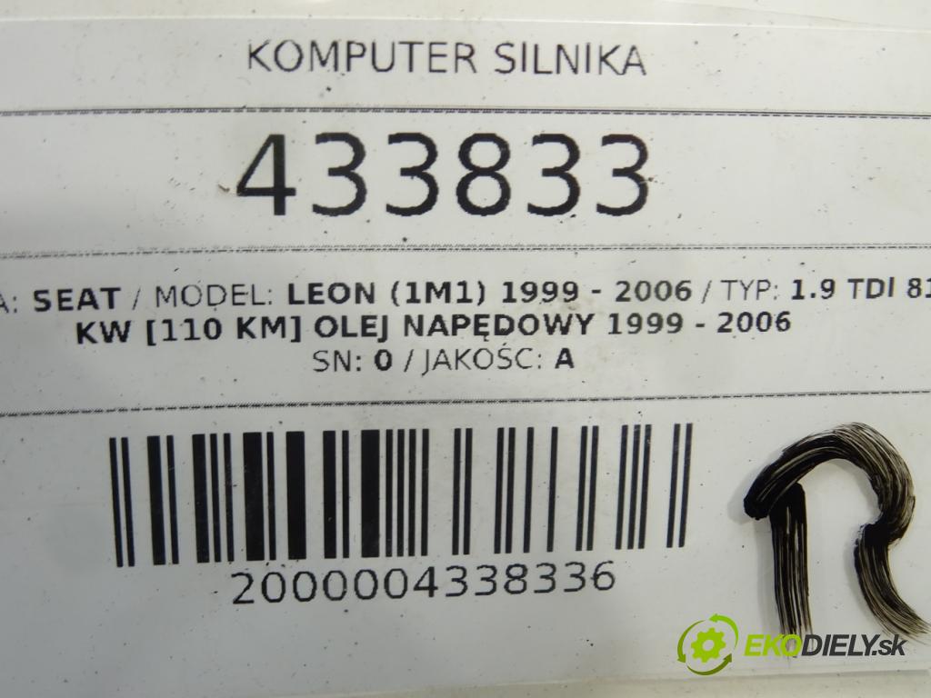 SEAT LEON (1M1) 1999 - 2006    1.9 TDI 81 kW [110 KM] olej napędowy 1999 - 2006  riadiaca jednotka Motor 038906012FK (Riadiace jednotky)