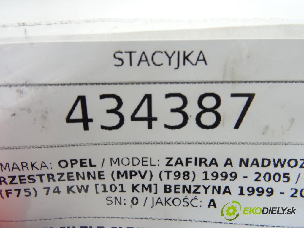 OPEL ZAFIRA A nadwozie wielkoprzestrzenne (MPV) (T98) 1999 - 2005    1.6 16V (F75) 74 kW [101 KM] benzyna 1999 - 2005  spinačka 90519056 (Spínacie skrinky a kľúče)